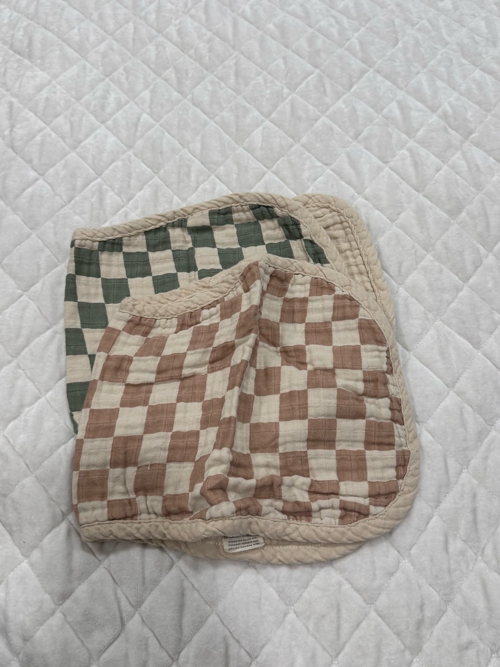 Kids Buffalo Check Muslin Bibs - Beige & Green Set